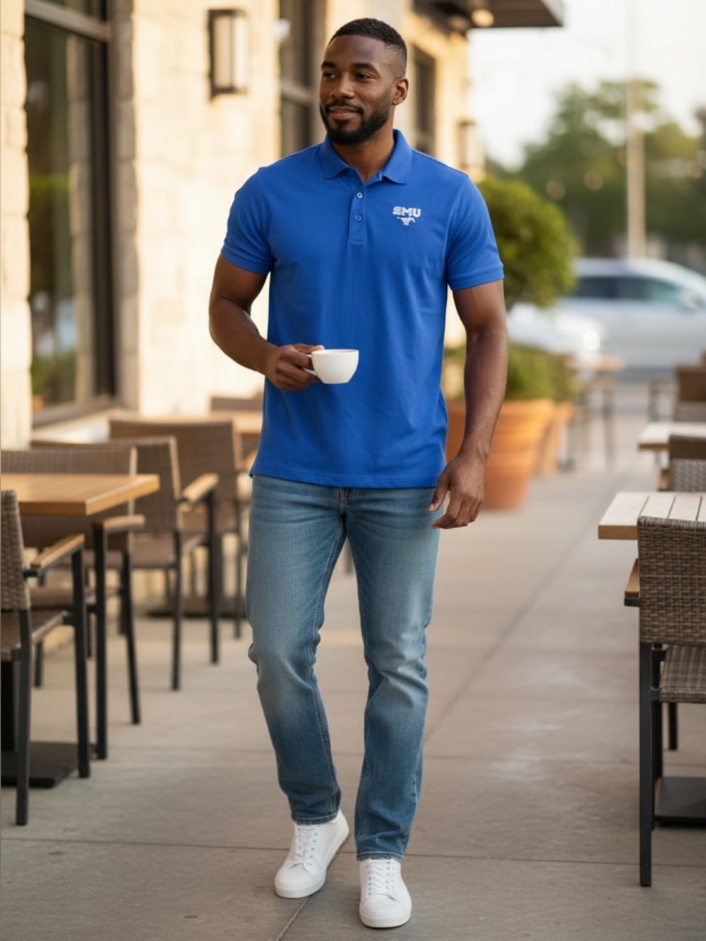 Cutter‎ & Buck SMU Polo Shirt Men’s Large Blue Performance Stretch Collared